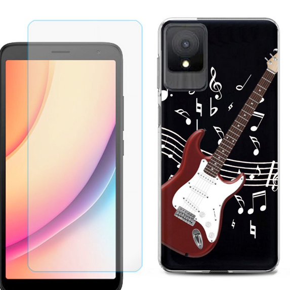 For TCL K11 Phone Case Cover, Shockproof Case with Tempered Glass Screen Protector, by OneToughShield - Guitar Red