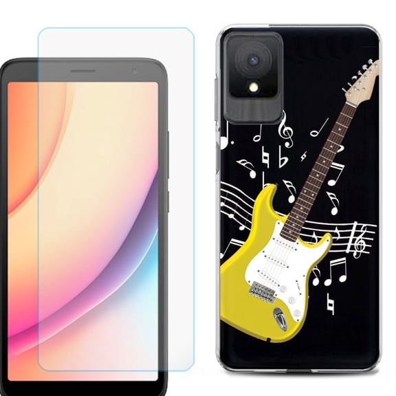 For TCL K11 Phone Case Cover, Shockproof Case with Tempered Glass Screen Protector, by OneToughShield - Guitar Yellow