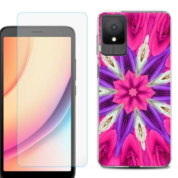 For TCL K11 Phone Case Cover, Shockproof Case with Tempered Glass Screen Protector, by OneToughShield - Kaleidoscope Rose