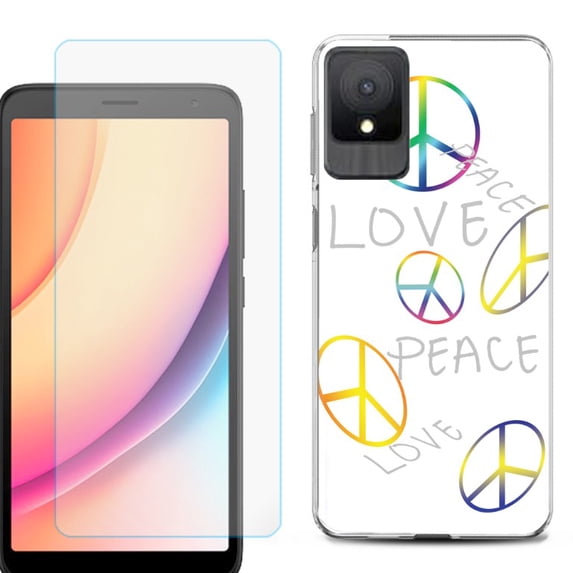For TCL K11 Phone Case Cover, Shockproof Case with Tempered Glass Screen Protector, by OneToughShield - Love/Peace