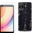 thumbnail image 1 of For TCL K11 Phone Case Cover, Shockproof Case with Tempered Glass Screen Protector, by OneToughShield - Marble / Gold/Black, 1 of 3