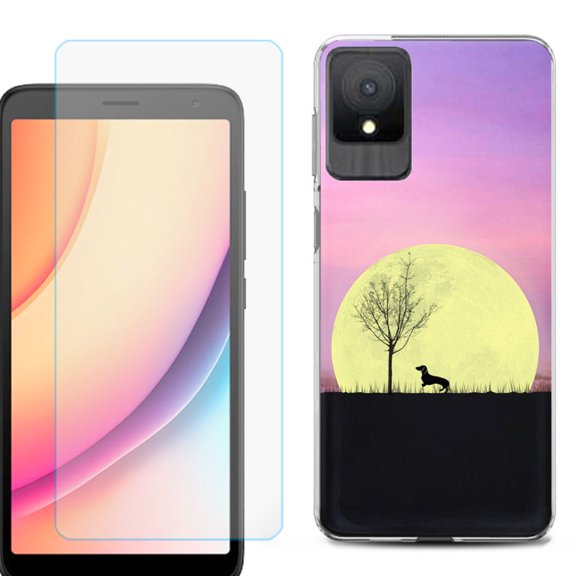 For TCL K11 Phone Case Cover, Shockproof Case with Tempered Glass Screen Protector, by OneToughShield - Moonlight Dachshund