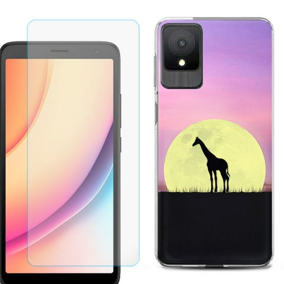 For TCL K11 Phone Case Cover, Shockproof Case with Tempered Glass Screen Protector, by OneToughShield - Moonlight Giraffe