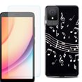thumbnail image 1 of For TCL K11 Phone Case Cover, Shockproof Case with Tempered Glass Screen Protector, by OneToughShield - Music Notes / Black, 1 of 3