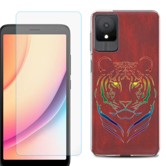For TCL K11 Phone Case Cover, Shockproof Case with Tempered Glass Screen Protector, by OneToughShield - Night Tiger
