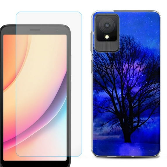 For TCL K11 Phone Case Cover, Shockproof Case with Tempered Glass Screen Protector, by OneToughShield - Night Tree
