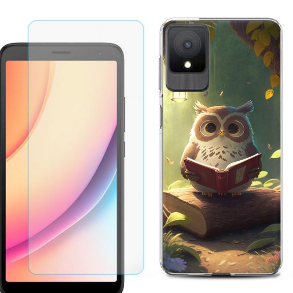 For TCL K11 Phone Case Cover, Shockproof Case with Tempered Glass Screen Protector, by OneToughShield - Owl Reading