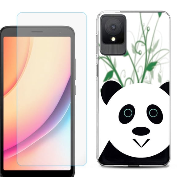 For TCL K11 Phone Case Cover, Shockproof Case with Tempered Glass Screen Protector, by OneToughShield - Panda