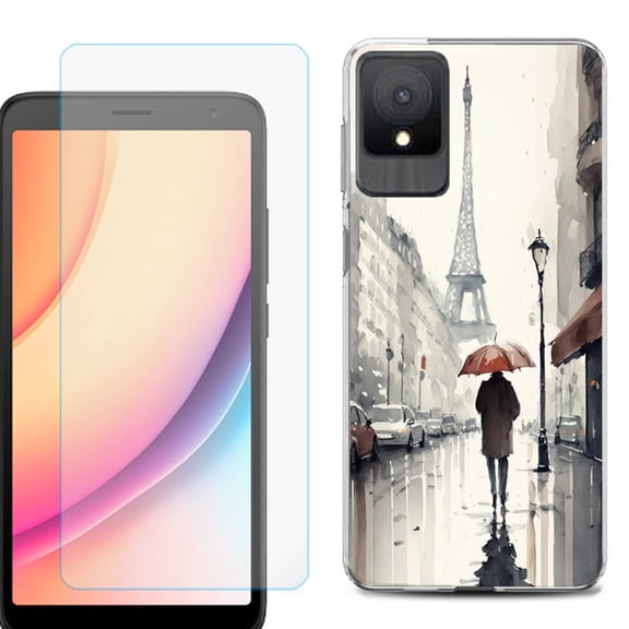 For TCL K11 Phone Case Cover, Shockproof Case with Tempered Glass Screen Protector, by OneToughShield - Paris in the Rain