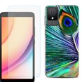 thumbnail image 1 of For TCL K11 Phone Case Cover, Shockproof Case with Tempered Glass Screen Protector, by OneToughShield - Peacock Feather, 1 of 3