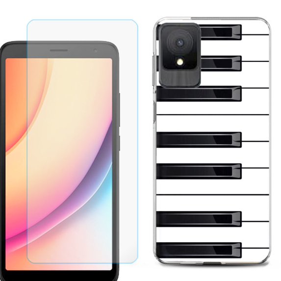 For TCL K11 Phone Case Cover, Shockproof Case with Tempered Glass Screen Protector, by OneToughShield - Piano Design
