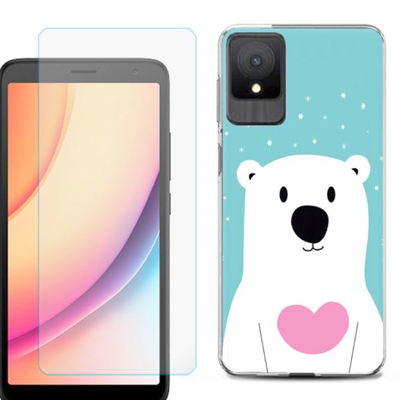 For TCL K11 Phone Case Cover, Shockproof Case with Tempered Glass Screen Protector, by OneToughShield - Pola Bear