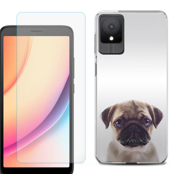 For TCL K11 Phone Case Cover, Shockproof Case with Tempered Glass Screen Protector, by OneToughShield - Pug Face