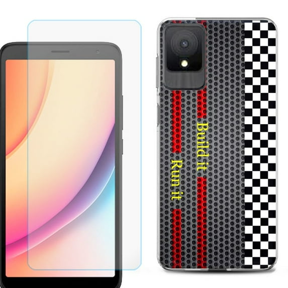 For TCL K11 Phone Case Cover, Shockproof Case with Tempered Glass Screen Protector, by OneToughShield - Racing