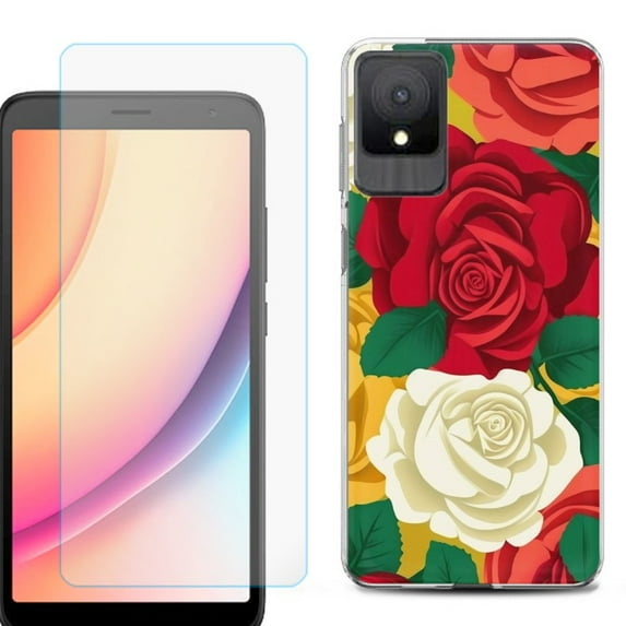 For TCL K11 Phone Case Cover, Shockproof Case with Tempered Glass Screen Protector, by OneToughShield - Radiant Rose