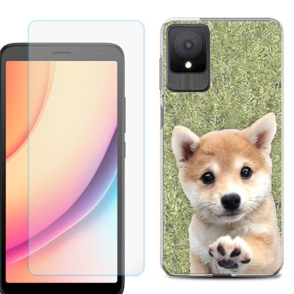 For TCL K11 Phone Case Cover, Shockproof Case with Tempered Glass Screen Protector, by OneToughShield - Shiba
