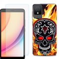 thumbnail image 1 of For TCL K11 Phone Case Cover, Shockproof Case with Tempered Glass Screen Protector, by OneToughShield - Skull Flames, 1 of 3