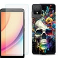 thumbnail image 1 of For TCL K11 Phone Case Cover, Shockproof Case with Tempered Glass Screen Protector, by OneToughShield - Skull Flower, 1 of 3