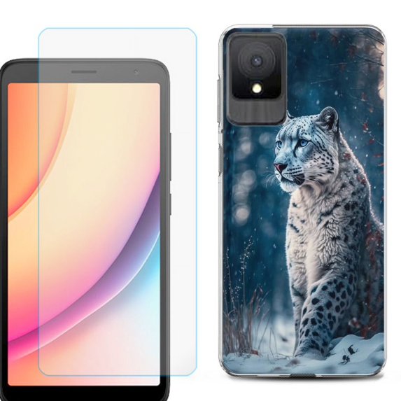 For TCL K11 Phone Case Cover, Shockproof Case with Tempered Glass Screen Protector, by OneToughShield - Snow Leopard