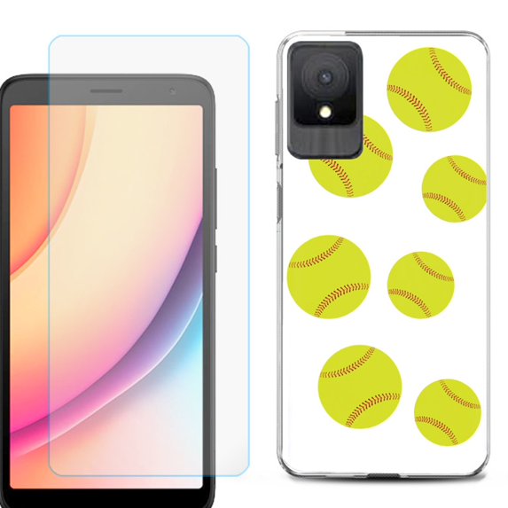 For TCL K11 Phone Case Cover, Shockproof Case with Tempered Glass Screen Protector, by OneToughShield - Softball Seven