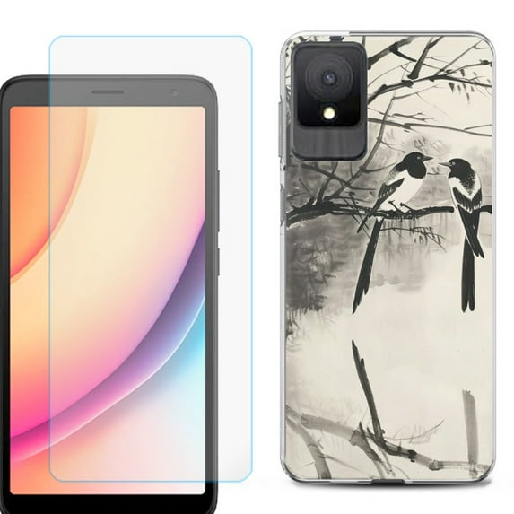 For TCL K11 Phone Case Cover, Shockproof Case with Tempered Glass Screen Protector, by OneToughShield - Springtime Birds