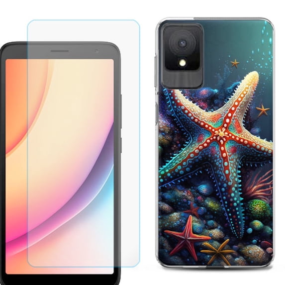 For TCL K11 Phone Case Cover, Shockproof Case with Tempered Glass Screen Protector, by OneToughShield - Starfish