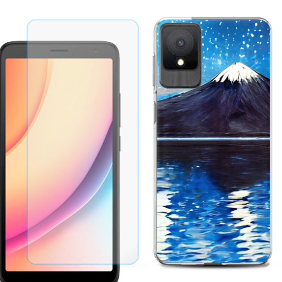 For TCL K11 Phone Case Cover, Shockproof Case with Tempered Glass Screen Protector, by OneToughShield - Starry Night Fuji