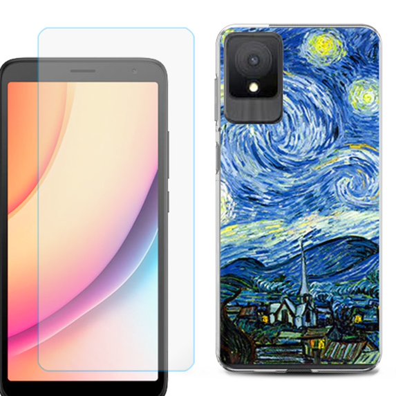 For TCL K11 Phone Case Cover, Shockproof Case with Tempered Glass Screen Protector, by OneToughShield - Starry Night Paris
