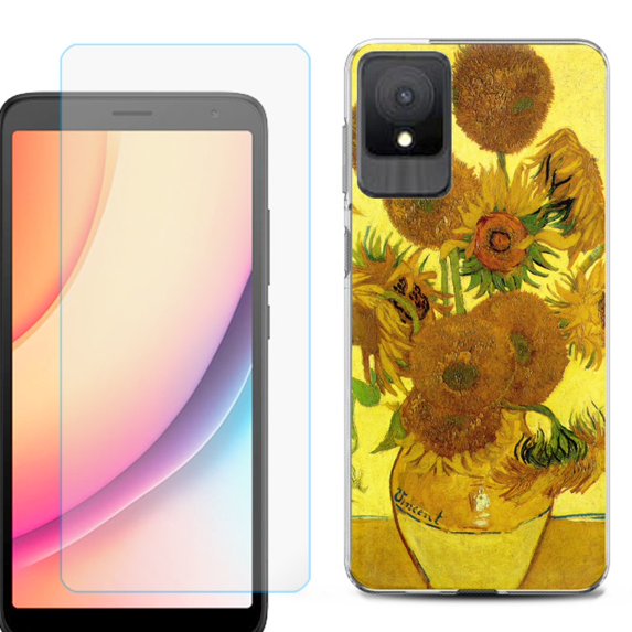 For TCL K11 Phone Case Cover, Shockproof Case with Tempered Glass Screen Protector, by OneToughShield - Sunflower