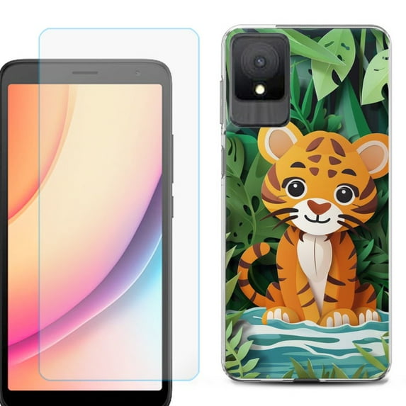 For TCL K11 Phone Case Cover, Shockproof Case with Tempered Glass Screen Protector, by OneToughShield - Tiger Craft
