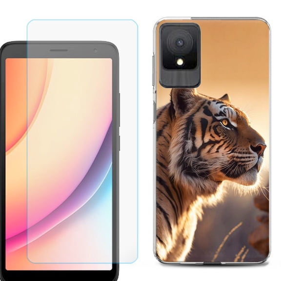 For TCL K11 Phone Case Cover, Shockproof Case with Tempered Glass Screen Protector, by OneToughShield - Tiger
