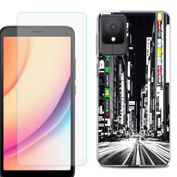 For TCL K11 Phone Case Cover, Shockproof Case with Tempered Glass Screen Protector, by OneToughShield - Tokyo Night