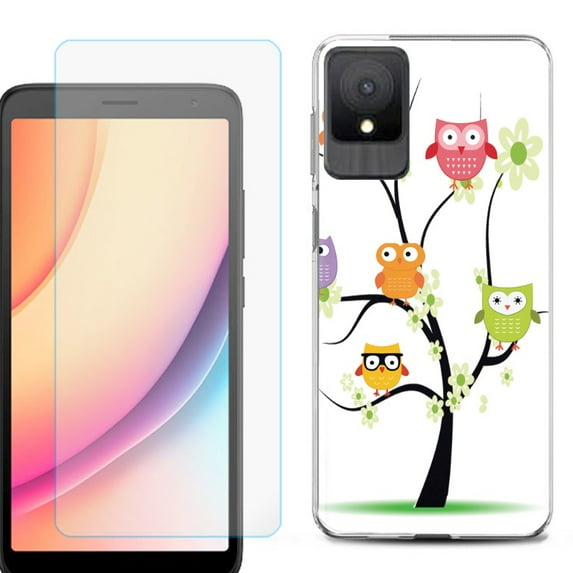 For TCL K11 Phone Case Cover, Shockproof Case with Tempered Glass Screen Protector, by OneToughShield - Tree Owl