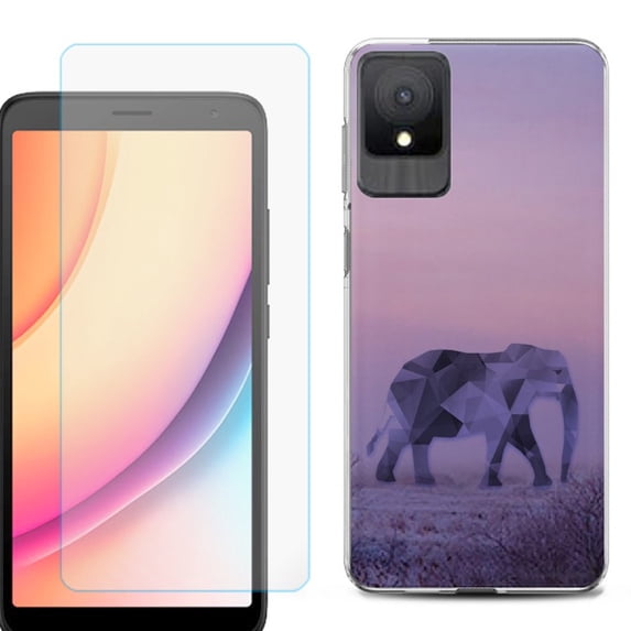 For TCL K11 Phone Case Cover, Shockproof Case with Tempered Glass Screen Protector, by OneToughShield - Twilight Elephant