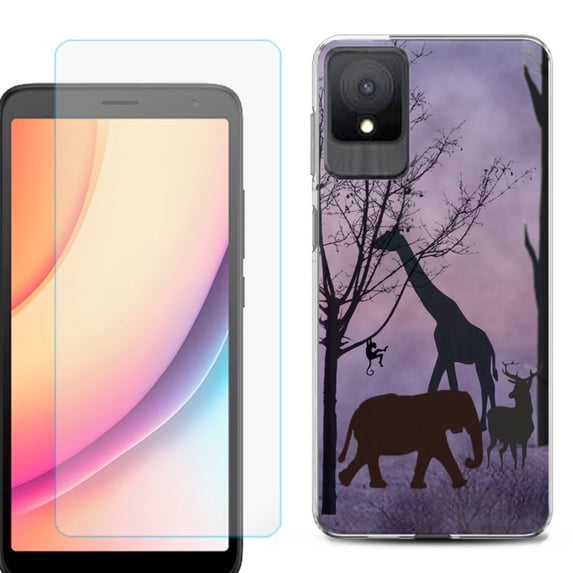 For TCL K11 Phone Case Cover, Shockproof Case with Tempered Glass Screen Protector, by OneToughShield - Twilight Safari