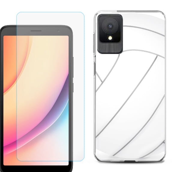 For TCL K11 Phone Case Cover, Shockproof Case with Tempered Glass Screen Protector, by OneToughShield - Volleyball