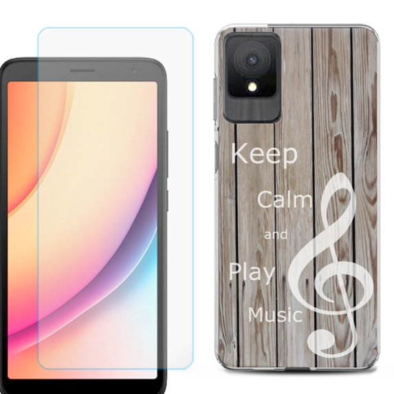 For TCL K11 Phone Case Cover, Shockproof Case with Tempered Glass Screen Protector, by OneToughShield - Wood/Music