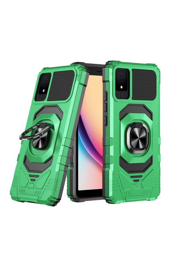 For TCL K11 (T432W) Phone Case Built-In Kickstand Screen Protector Magnetic Car Mount Ring Holder Phone Cover Green
