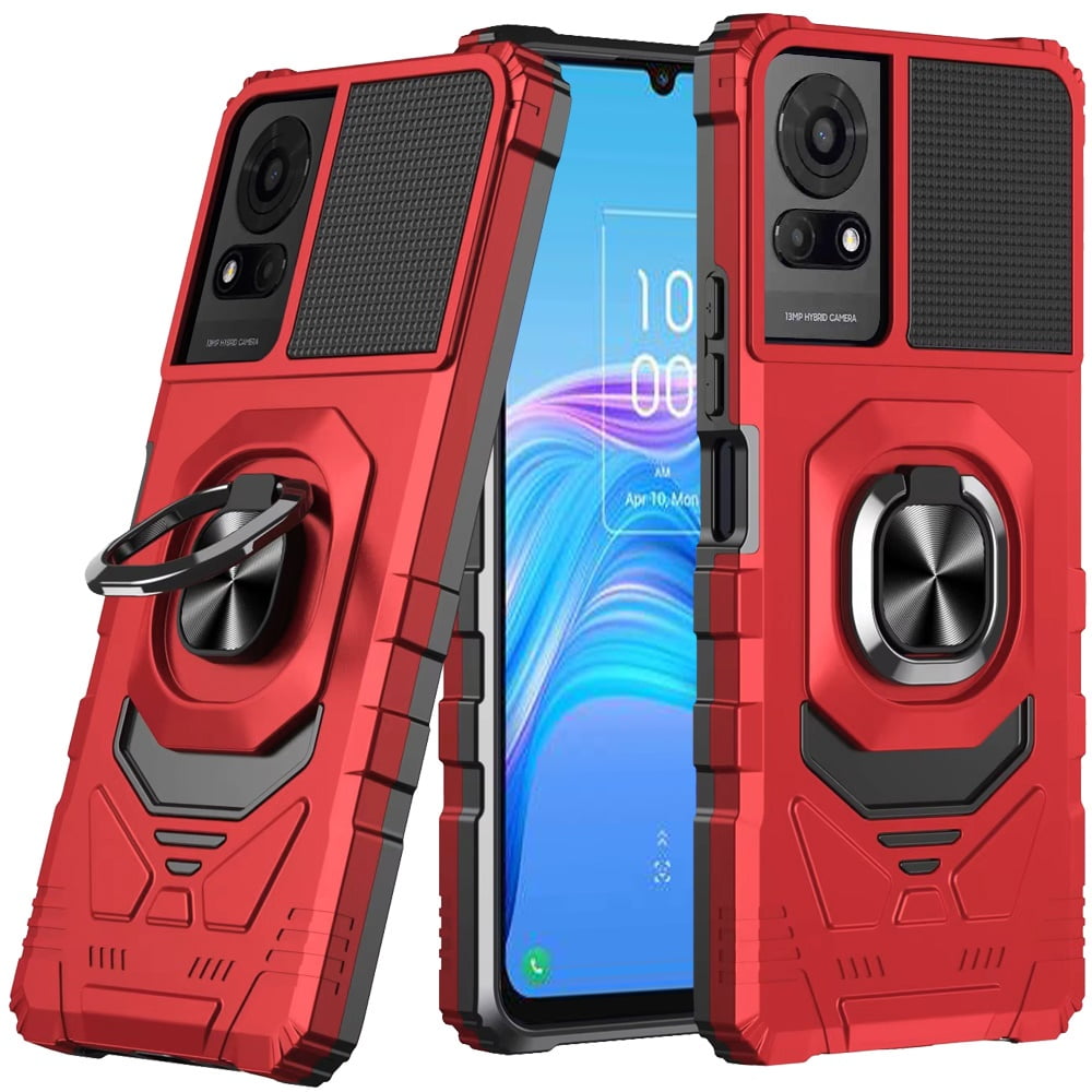 For TCL K24 Hybrid Dual Layer with 360° Rotate Magnetic Ring Stand Holder Kickstand TPU Rugged PC Shockproof Cover ,Xpm Phone Case [ Red ]