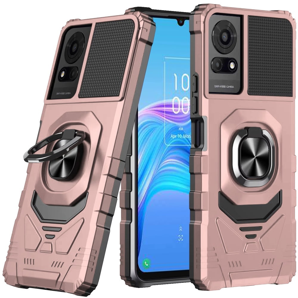 For TCL K24 Hybrid Dual Layer with 360° Rotate Magnetic Ring Stand Holder Kickstand TPU Rugged PC Shockproof Cover ,Xpm Phone Case [ Rose Gold ]