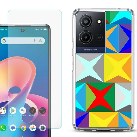 For TCL K32 5G Protective Shockproof Phone Case with Tempered Glass Screen Protector, by OneToughShield - Abstract Color