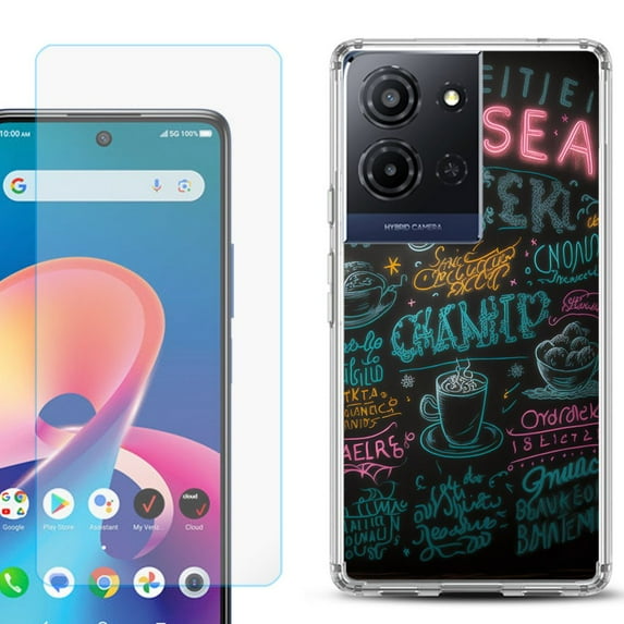 For TCL K32 5G Protective Shockproof Phone Case with Tempered Glass Screen Protector, by OneToughShield - Abstract Menu