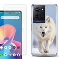 thumbnail image 1 of For TCL K32 5G Protective Shockproof Phone Case with Tempered Glass Screen Protector, by OneToughShield - Arctic Wolf, 1 of 3