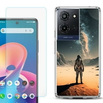 For TCL K32 5G Protective Shockproof Phone Case with Tempered Glass Screen Protector, by OneToughShield - Astronaut Milkyway