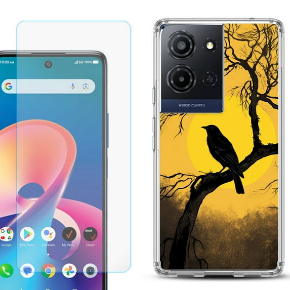 For TCL K32 5G Protective Shockproof Phone Case with Tempered Glass Screen Protector, by OneToughShield - Bird Sunset