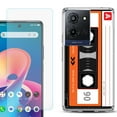 thumbnail image 1 of For TCL K32 5G Protective Shockproof Phone Case with Tempered Glass Screen Protector, by OneToughShield - Cassette Orange, 1 of 3