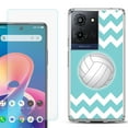 thumbnail image 1 of For TCL K32 5G Protective Shockproof Phone Case with Tempered Glass Screen Protector, by OneToughShield - Chevron/Volleyball, 1 of 3