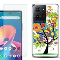 For TCL K32 5G Protective Shockproof Phone Case with Tempered Glass Screen Protector, by OneToughShield - Colorful Tree