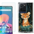 thumbnail image 1 of For TCL K32 5G Protective Shockproof Phone Case with Tempered Glass Screen Protector, by OneToughShield - Curious Tiger Cub, 1 of 3