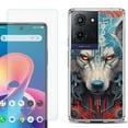 thumbnail image 1 of For TCL K32 5G Protective Shockproof Phone Case with Tempered Glass Screen Protector, by OneToughShield - Cyberpunk Wolf, 1 of 3